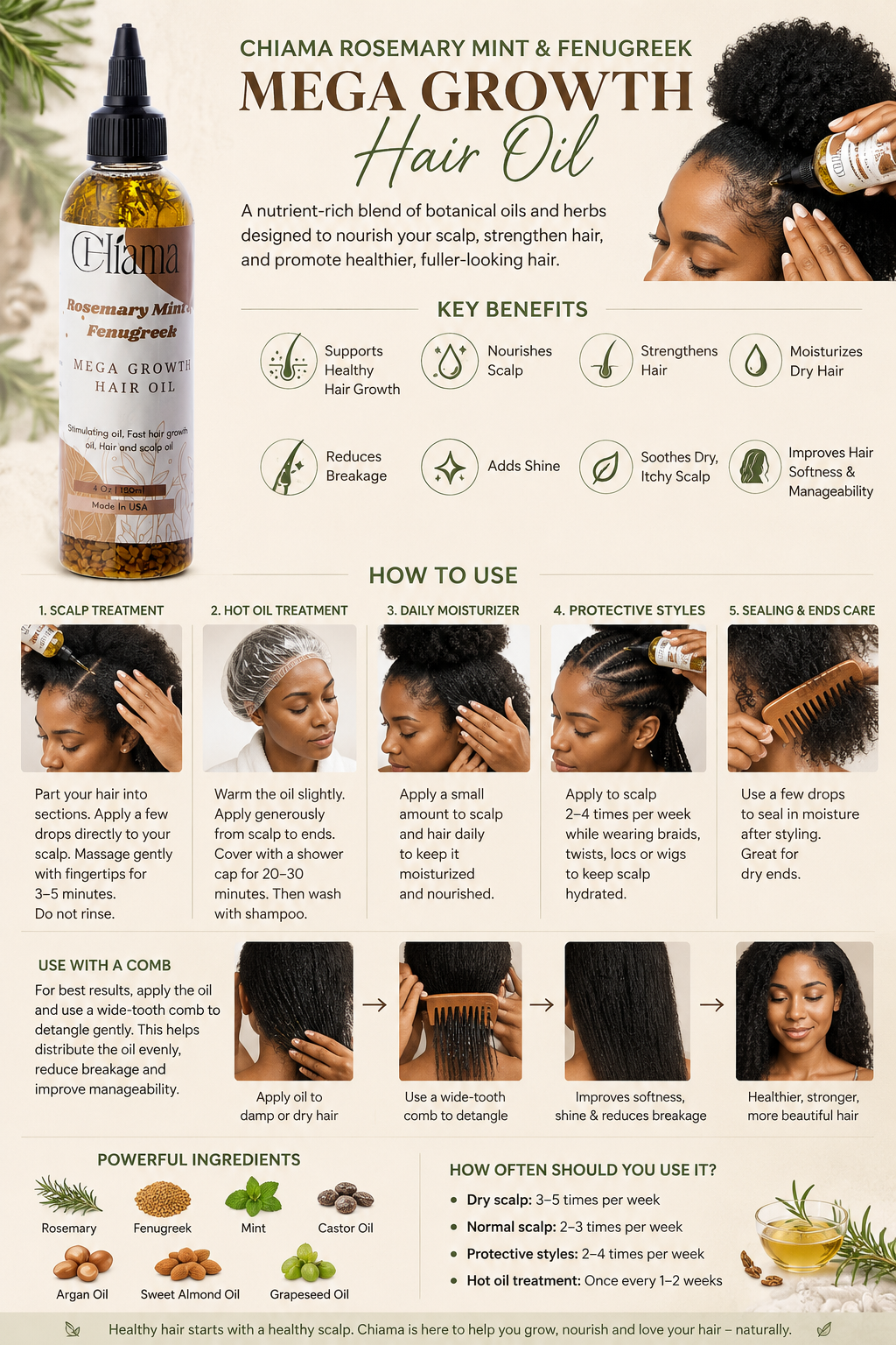 Chiama Rosemary Mint & Fenugreek Mega Growth Hair Oil: Benefits, How to Use & Why Your Hair Will Love It