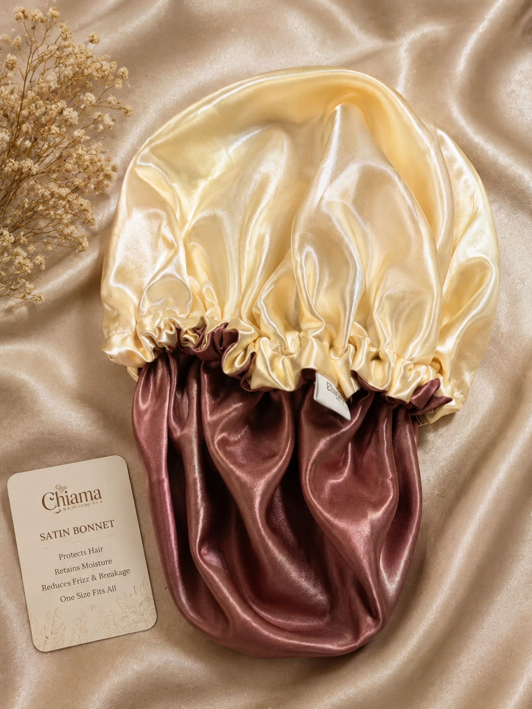 Chiama Luxury Satin Bonnet for Natural Hair | Adjustable Sleep Cap for Curly, Coily & 4C Hair