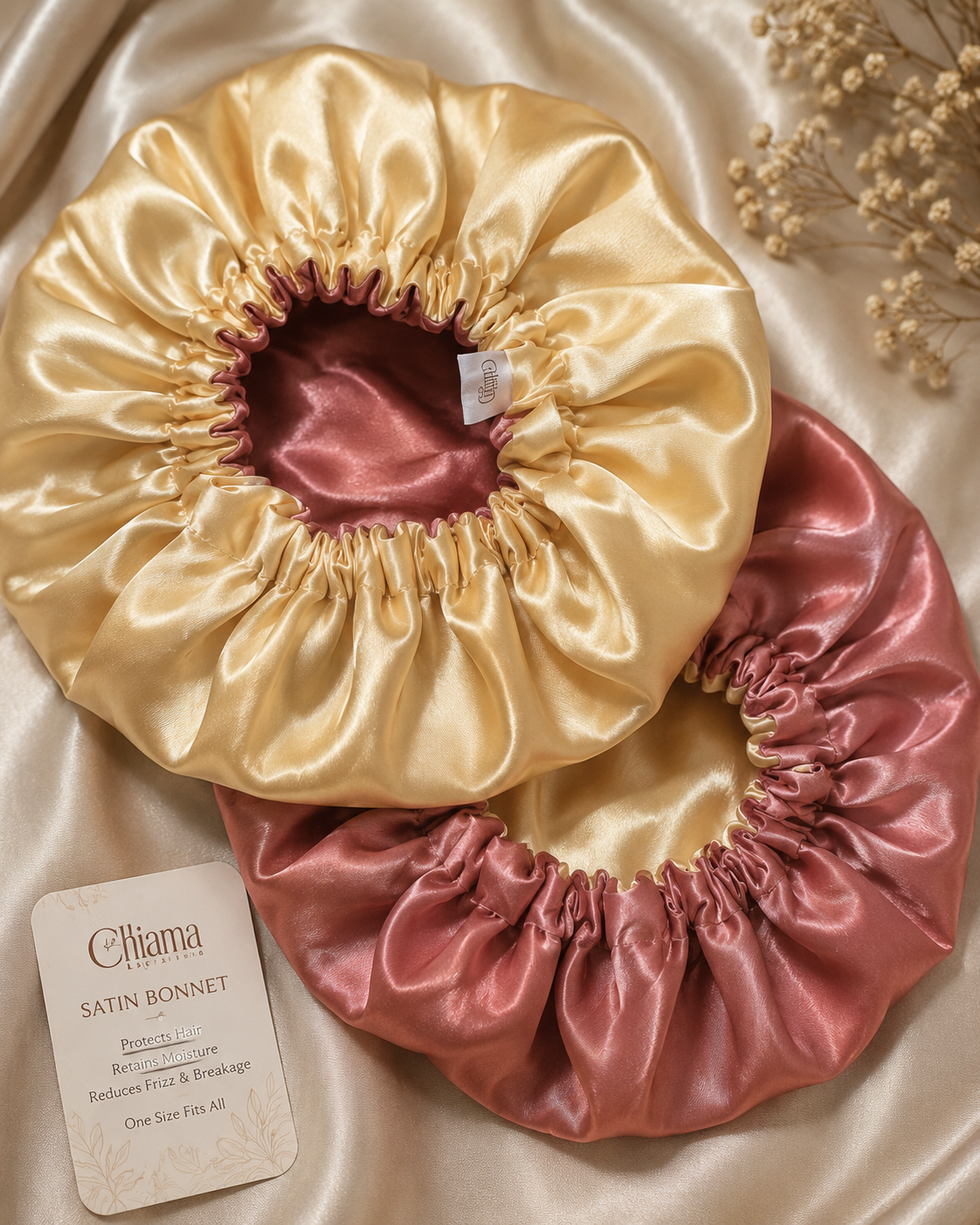 Chiama Luxury Satin Bonnet for Natural Hair | Adjustable Sleep Cap for Curly, Coily & 4C Hair