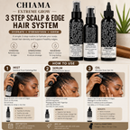 Chiama Extreme Grow 3-Step Scalp & Edge Hair System | Hydrating Mist + Growth Serum + Hair Oil