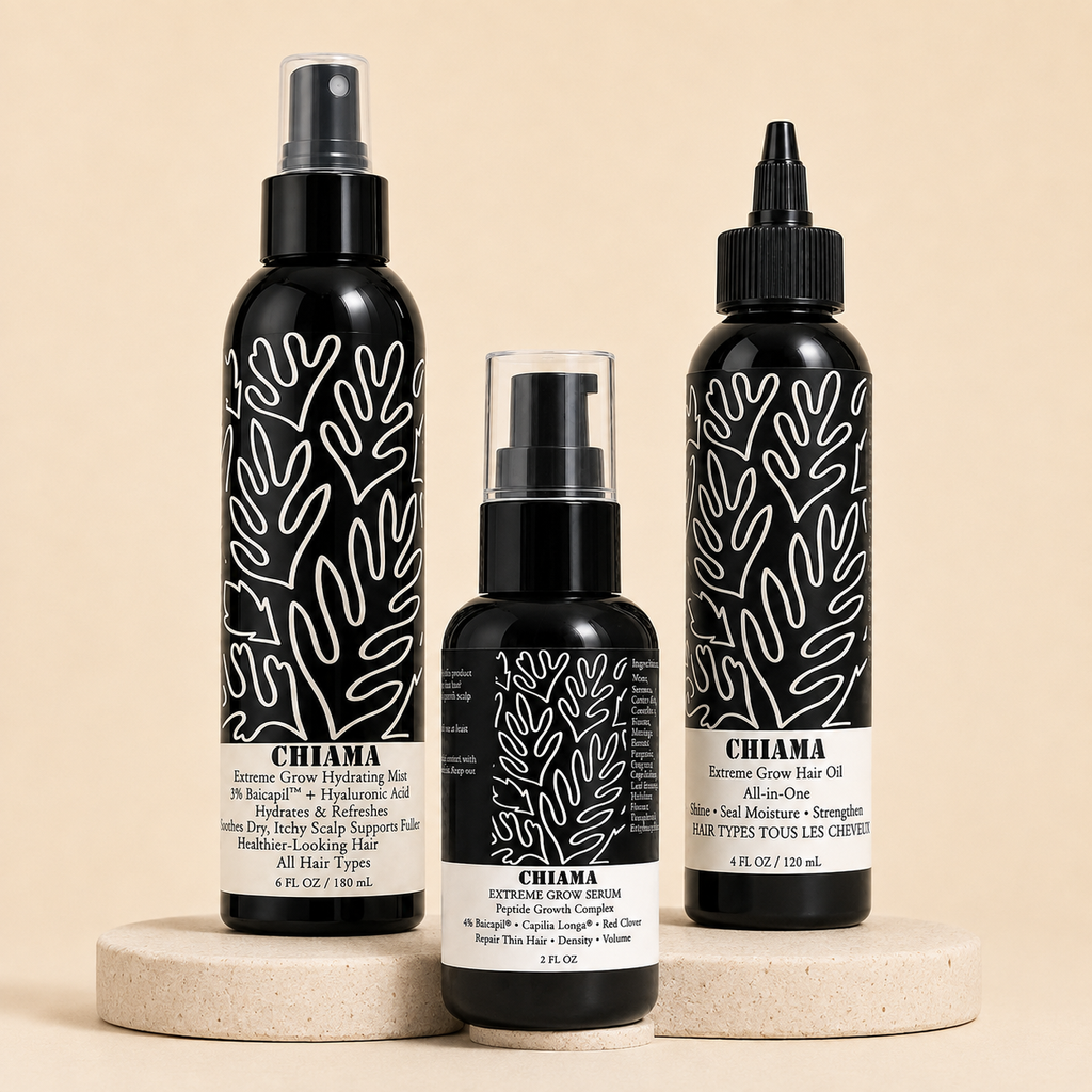 Chiama Extreme Grow 3-Step Scalp & Edge Hair System | Hydrating Mist + Growth Serum + Hair Oil