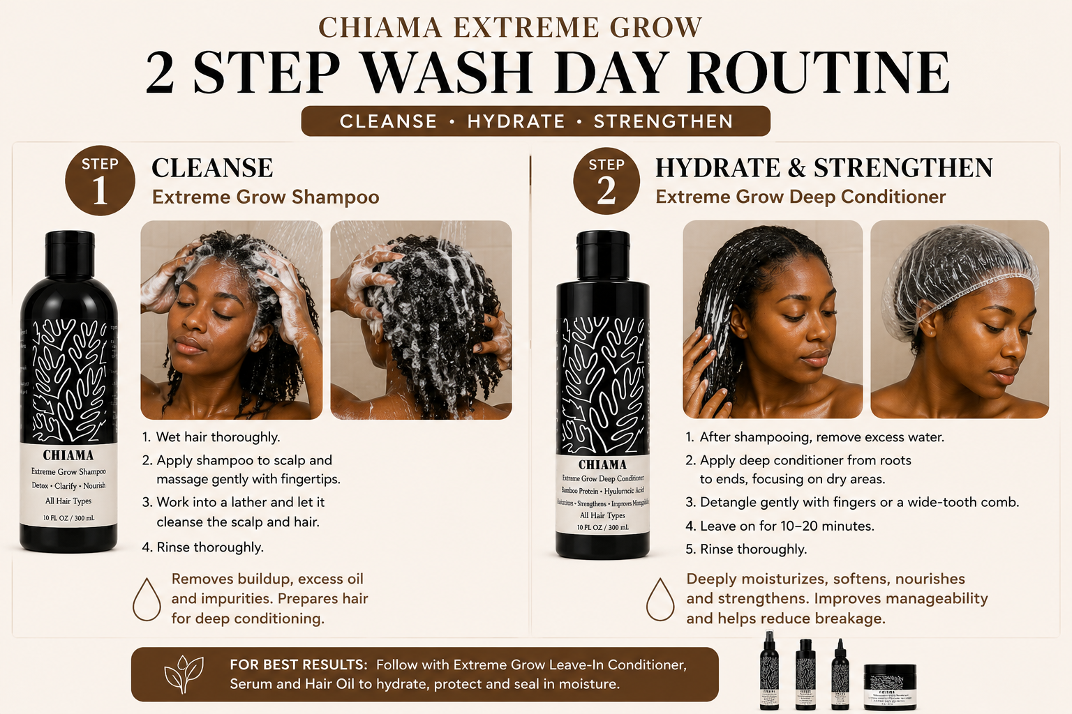 Chiama Extreme Grow Shampoo & Deep Conditioner Bundle | Cleanse, Hydrate & Strengthen