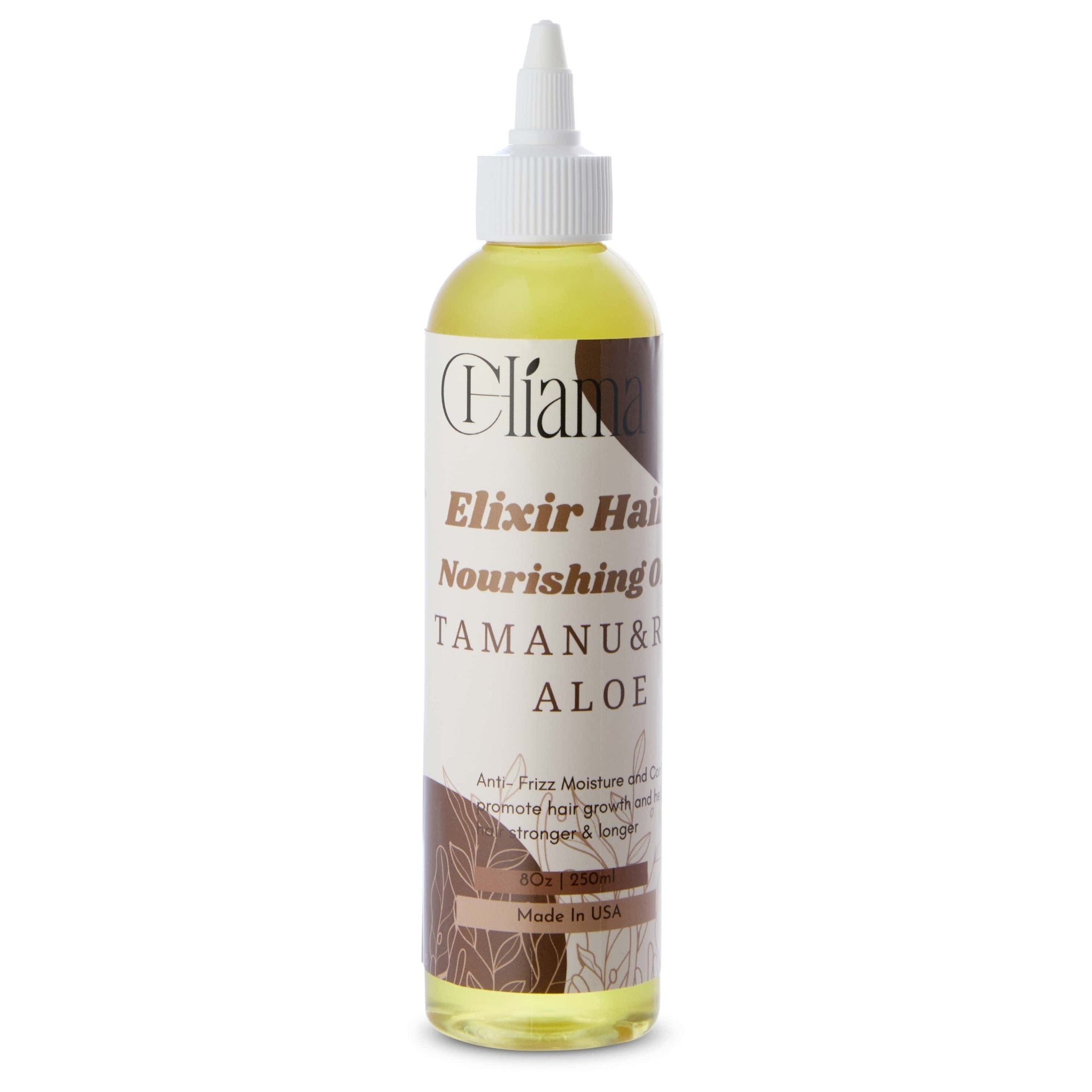 Cliana Elixir Hair Nourishing Oil bottle with Tamanu, Aloe, anti-frizz and hair growth benefits