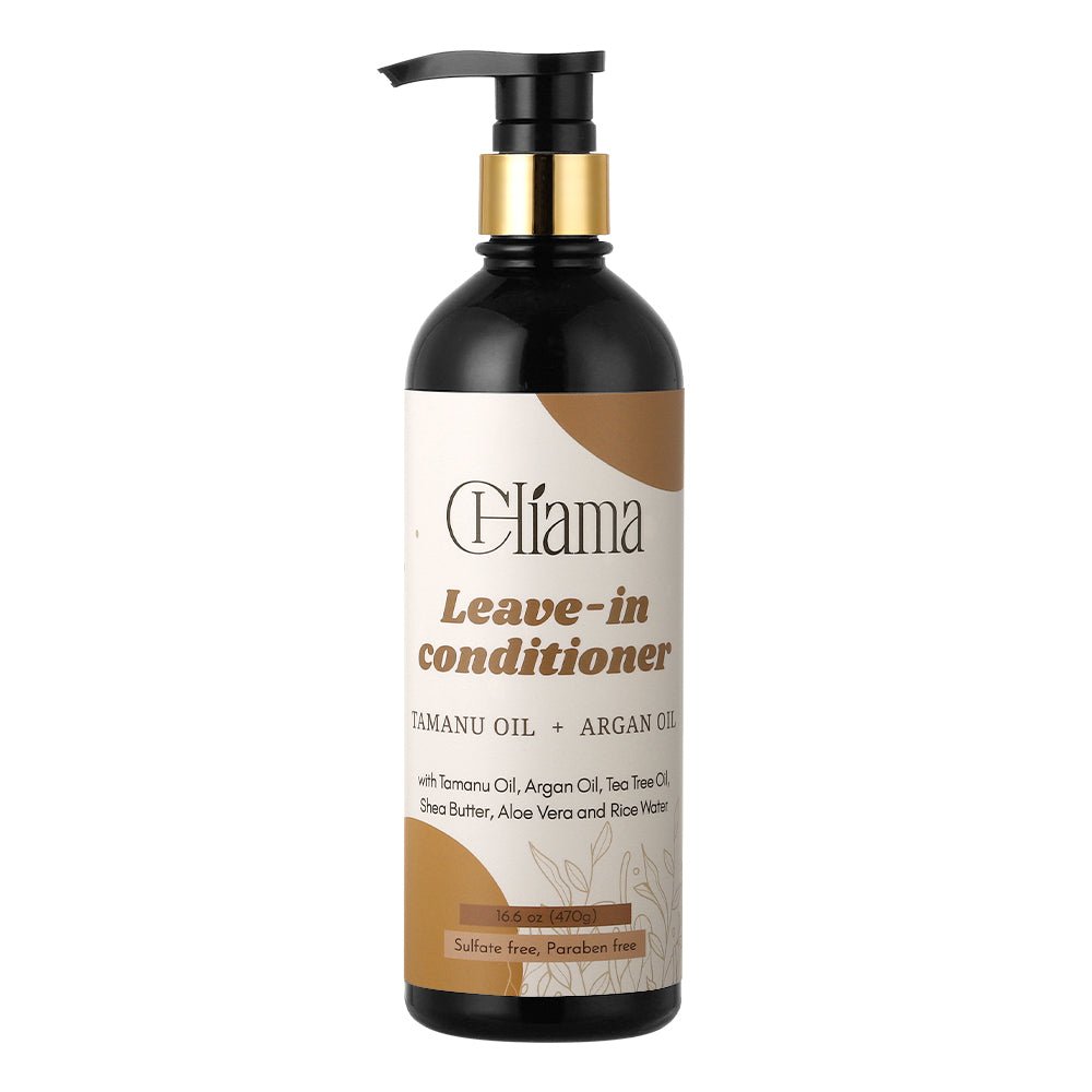 Bottle of Eliama leave-in conditioner with tamanu oil and argan oil, sulfate and paraben free