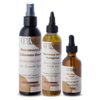Set of three Eliama hair growth products including hydrating mist, mega growth hair oil with herbs, and anti hair loss serum