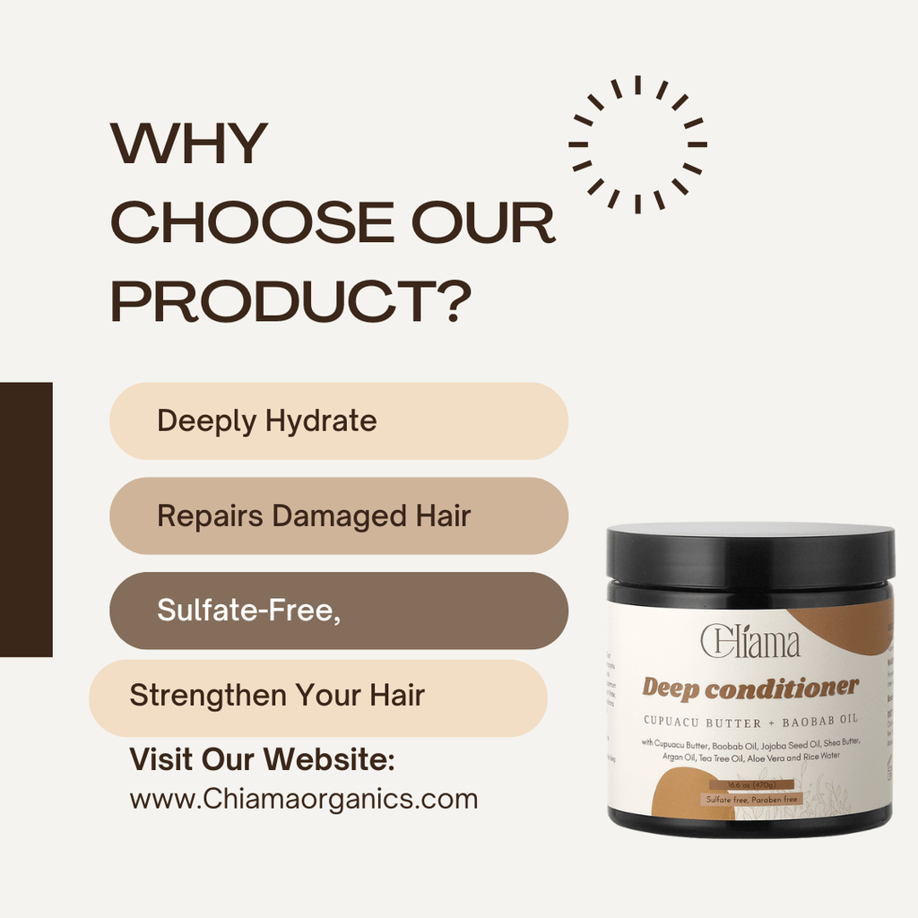 Chiamarganics deep conditioner jar with cupuacu and baobab oil, benefits: hydrate, repair damaged hair, sulfate-free