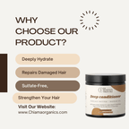 Chiamarganics deep conditioner jar with cupuacu and baobab oil, benefits: hydrate, repair damaged hair, sulfate-free