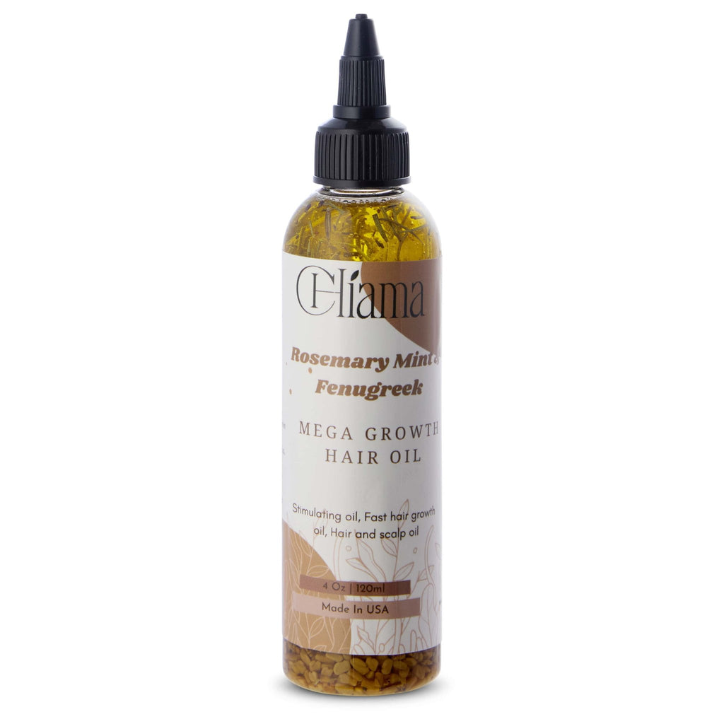 Cliana Rosemary Mint Fenugreek Mega Growth Hair Oil bottle with natural ingredients, 4oz, for scalp and hair growth